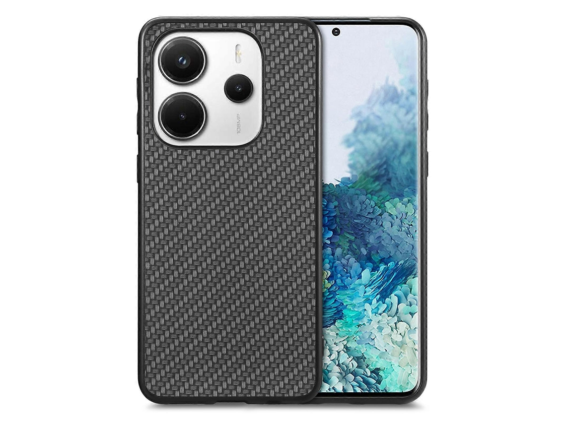 Capa Traseira Preta Para Xiaomi Redmi Note 14 4g (163,25 X 76,55 X 8,16 Mm) Com Textura De Fibra De Carbono Pupctpu