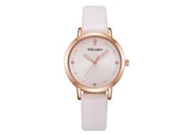 Relógio de Pulso Feminino Casual de Quartzo com Cinto Pu Elegante e Simples Branco
