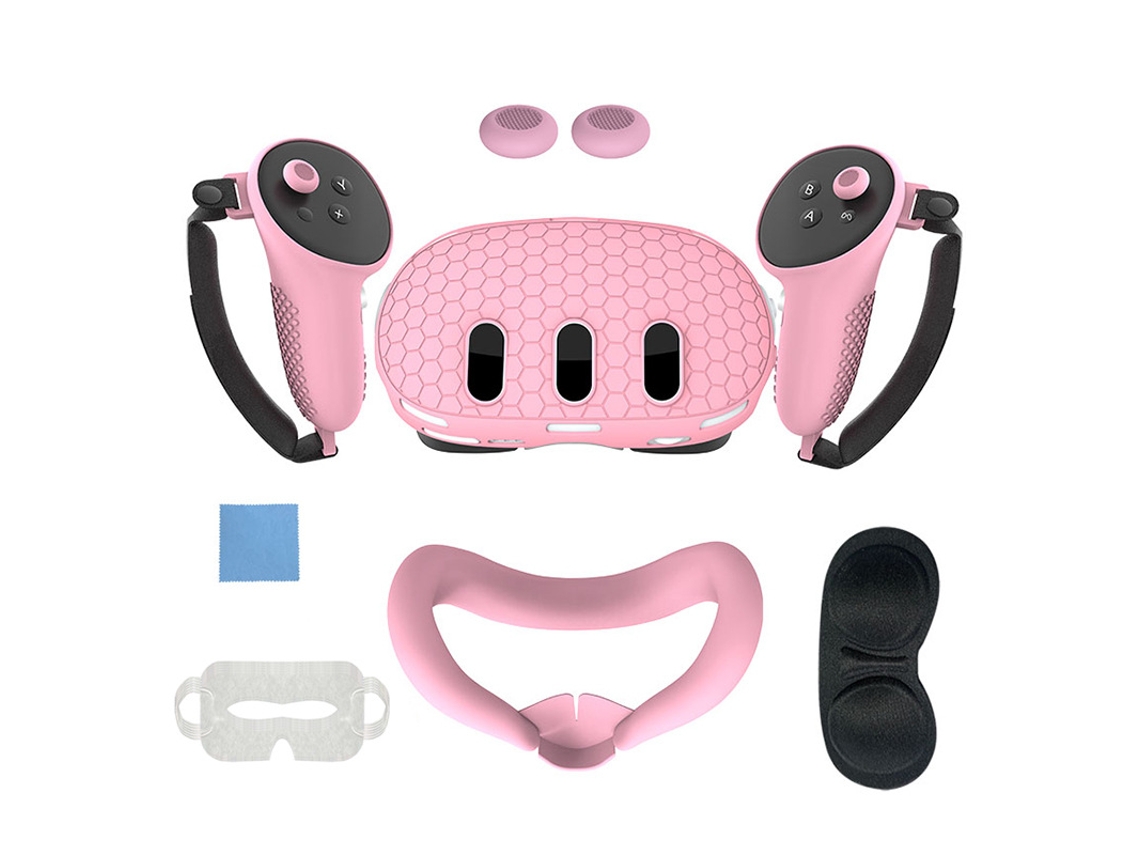 Conjunto De 7 Capas Protetoras De Silicone Para Meta Quest 3 Antiderrapante E Antiqueda Digitallab (rosa)