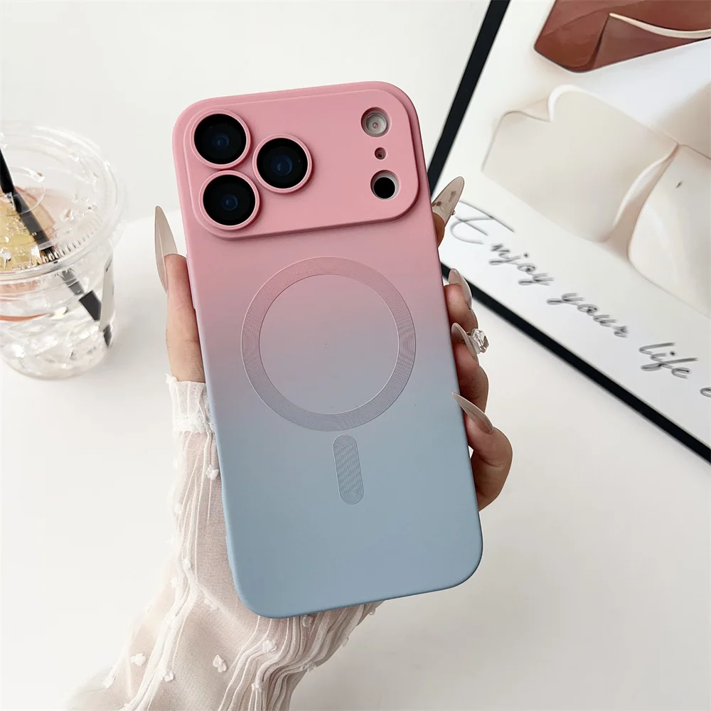 Capa Para Celular Com Efeito Degradê (rosa E Azul, Compatível Com Carregamento Sem Fio, Para Iphone 14 Plus), Feita De Silicone.