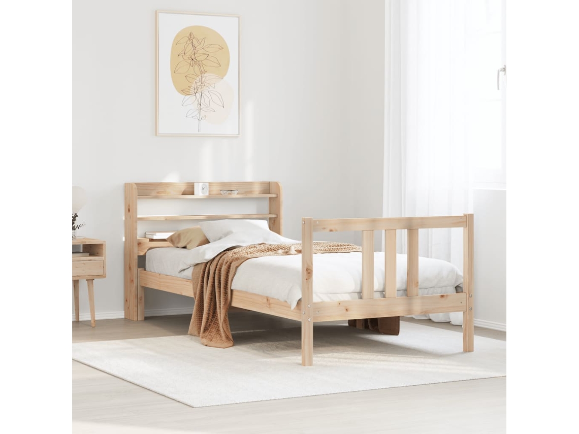 Vidaxl Estrutura de Cama com Cabeceira 75x190 Cm Pinho Maciço