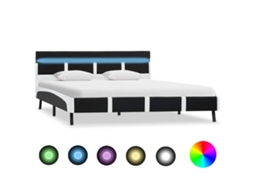 Vidaxl Estrutura De Cama Com Led 140x200 Cm Couro Artificial Preto