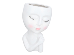 Vaso De Planta Cabeça Menina Olhos Fechados Branco Resina Drenagem
