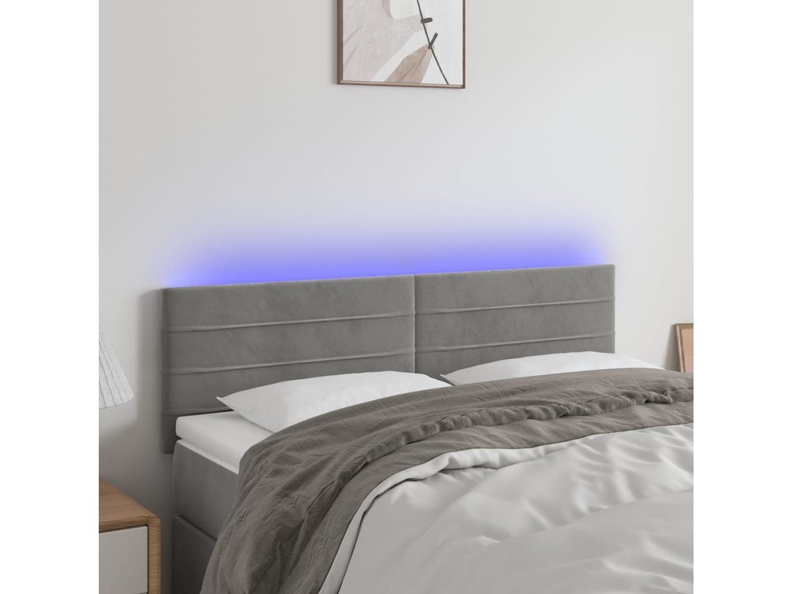 Vidaxl Cabeceira De Cama C/luzes Led Veludo 144x5x78/88 Cm Cinza-claro