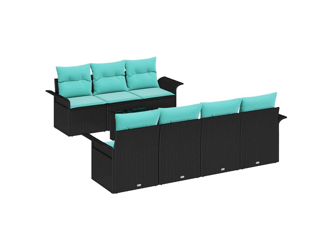 Maison Exclusive - Conjunto De Sofá De Jardim 8 Pcs Preto E Turquesa Vime Pe