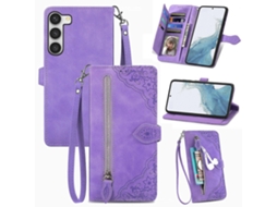 Capa De Couro Com Zíper E Estampa Floral Em Relevo Para Samsung Galaxy S23 Ultra 5g