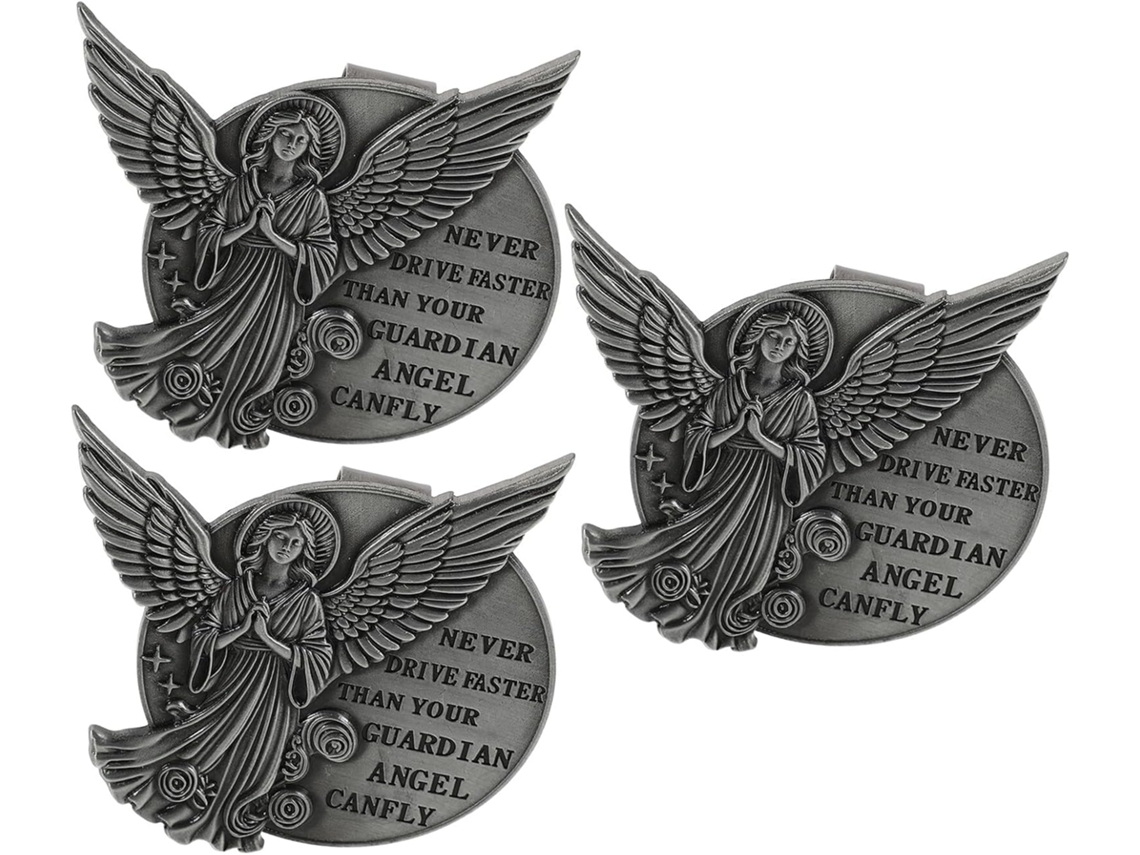 Conjunto De 3 Presilhas De Anjo Para Quebra-sol Em Metal Prateado Polido, Estilo Antigo, Para Decoração De Carro Familiar.