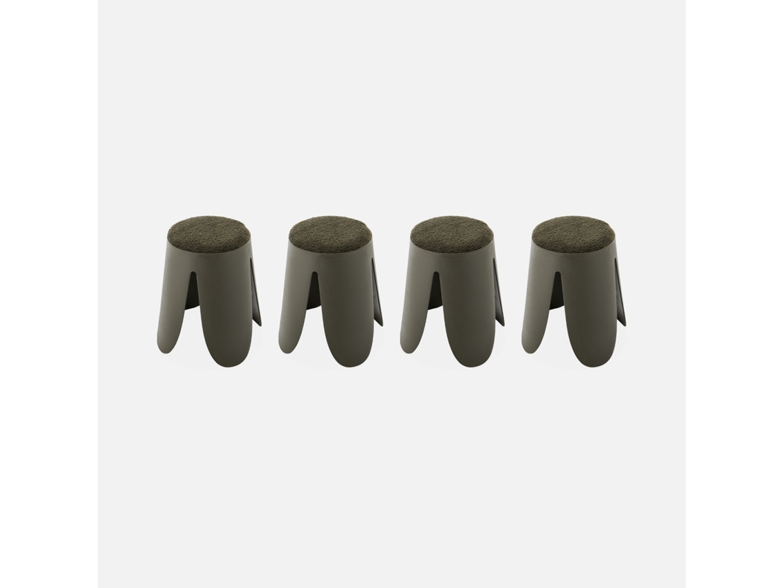 Banco Empilhável Em Tecido Bouclé, Set De 4, Caqui
