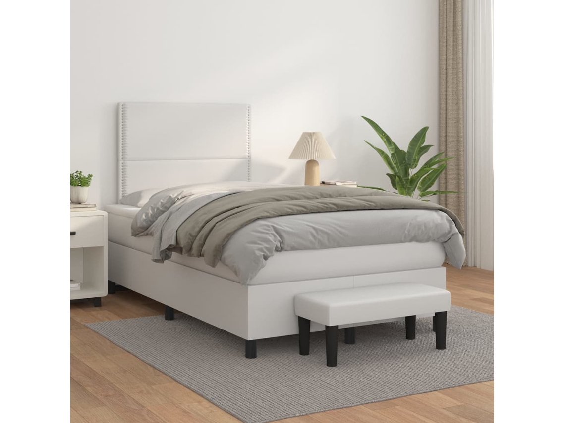 Cama Com Molas/colchão 120x200 Cm Couro Artificial Branco