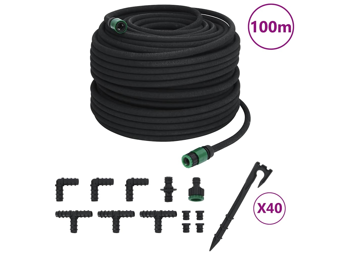 Vidaxl Mangueira Para Rega Gota-a-gota De Jardim 100 M Borracha Preto