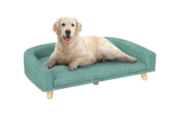 Sofá e Cama Elevada para Cães Acolchoada com Almofada Lavável e Pernas de Madeira de Pinheiro 98x67x25 Cm, Verde E TOWN COMMERCE GMBH
