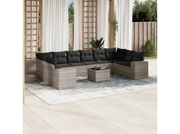 Vidaxl 11 Pcs Conjunto Sofás De Jardim C/ Almofadões Vime Pe Cinzento