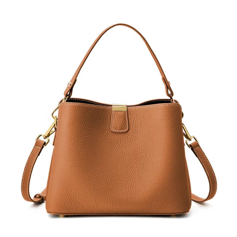 (3030-marrom) Bolsa Feminina Tipo Saco, 100% Couro Genuíno, Bolsa De Ombro Multifuncional De Luxo Com Design Exclusivo.