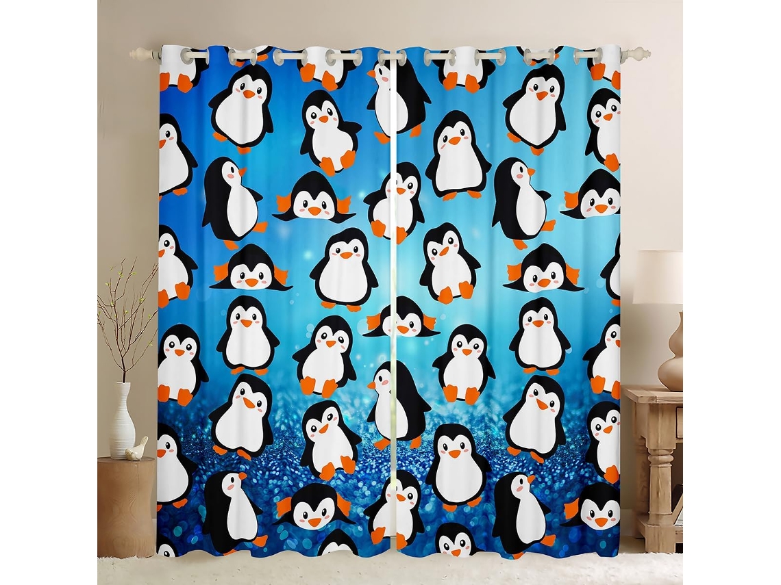 Cortinas Infantis Com Estampa De Pinguim Desenho Animado, Cortinas Fofas Com Animais Do Polo Ártico, Para Quartos De