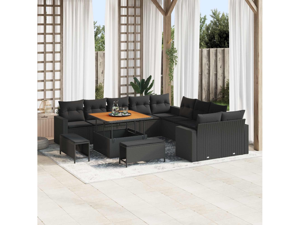 Vidaxl Conjunto De Sofá De Jardim 13 Unid. Preto Vime Pe