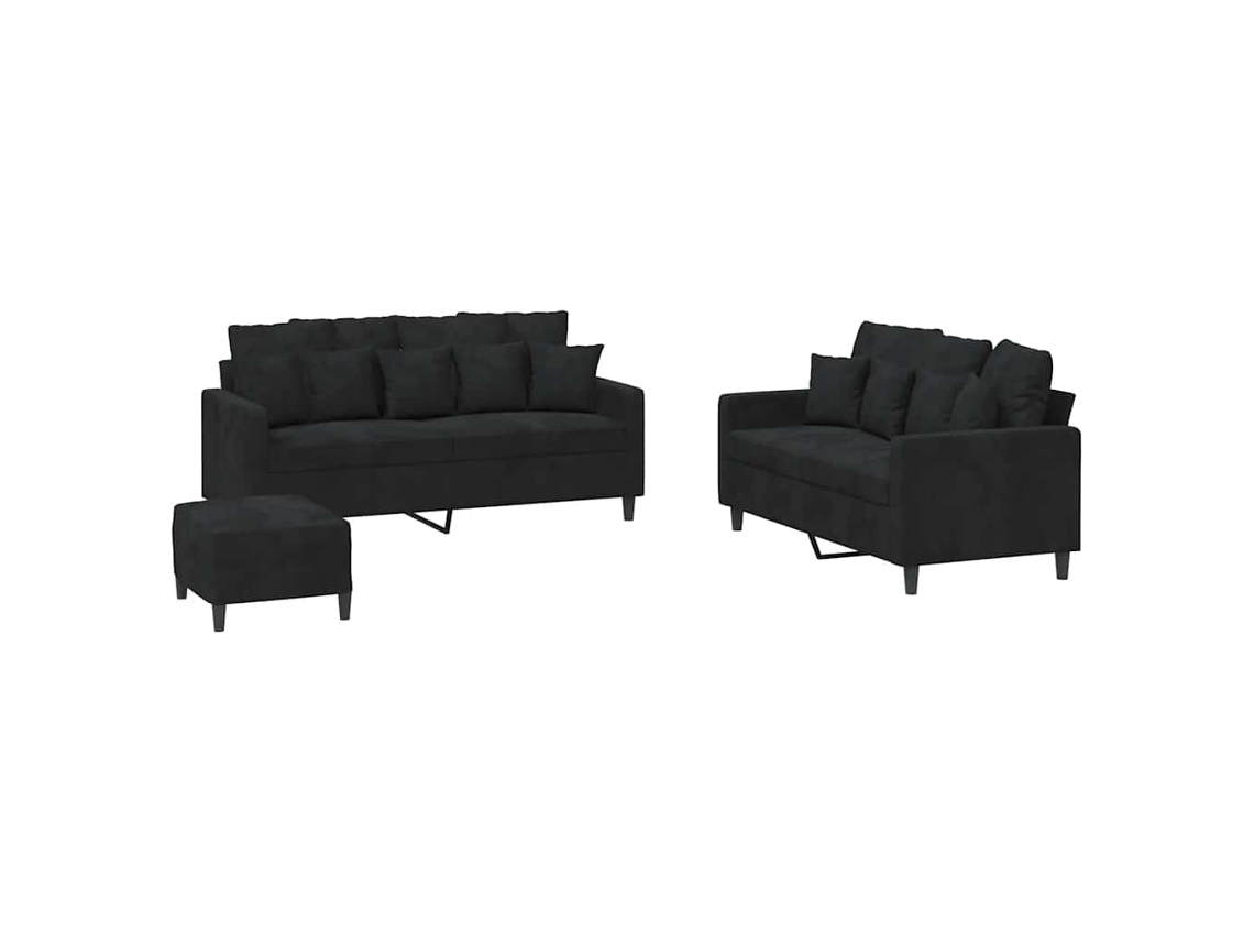 Maison Exclusive - 3 Pcs Conjunto De Sofás Com Almofadões Veludo Preto