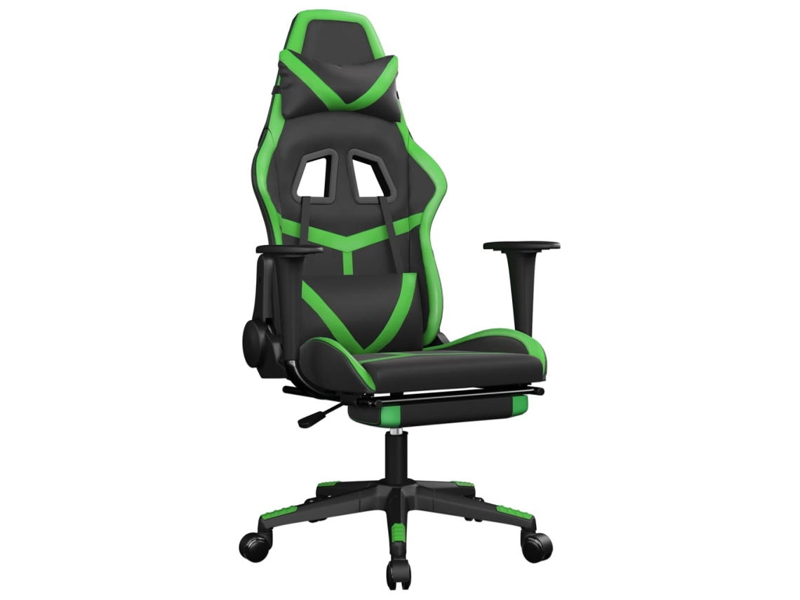 Cadeira gaming c/ apoio pés VIDAXL couro artificial preto e verde