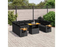 Vidaxl 11 Pcs Conjunto Sofás De Jardim C/ Almofadões Vime Pe Preto