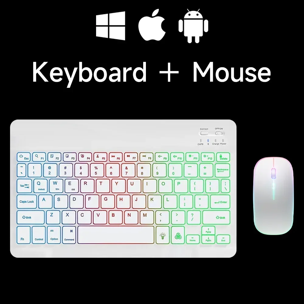 Teclado Bluetooth Rgb de 10 Polegadas com Retroiluminação Branca e Mouse Sem Fio com Interface Recarregável . MDUG (coreano e Inglês)