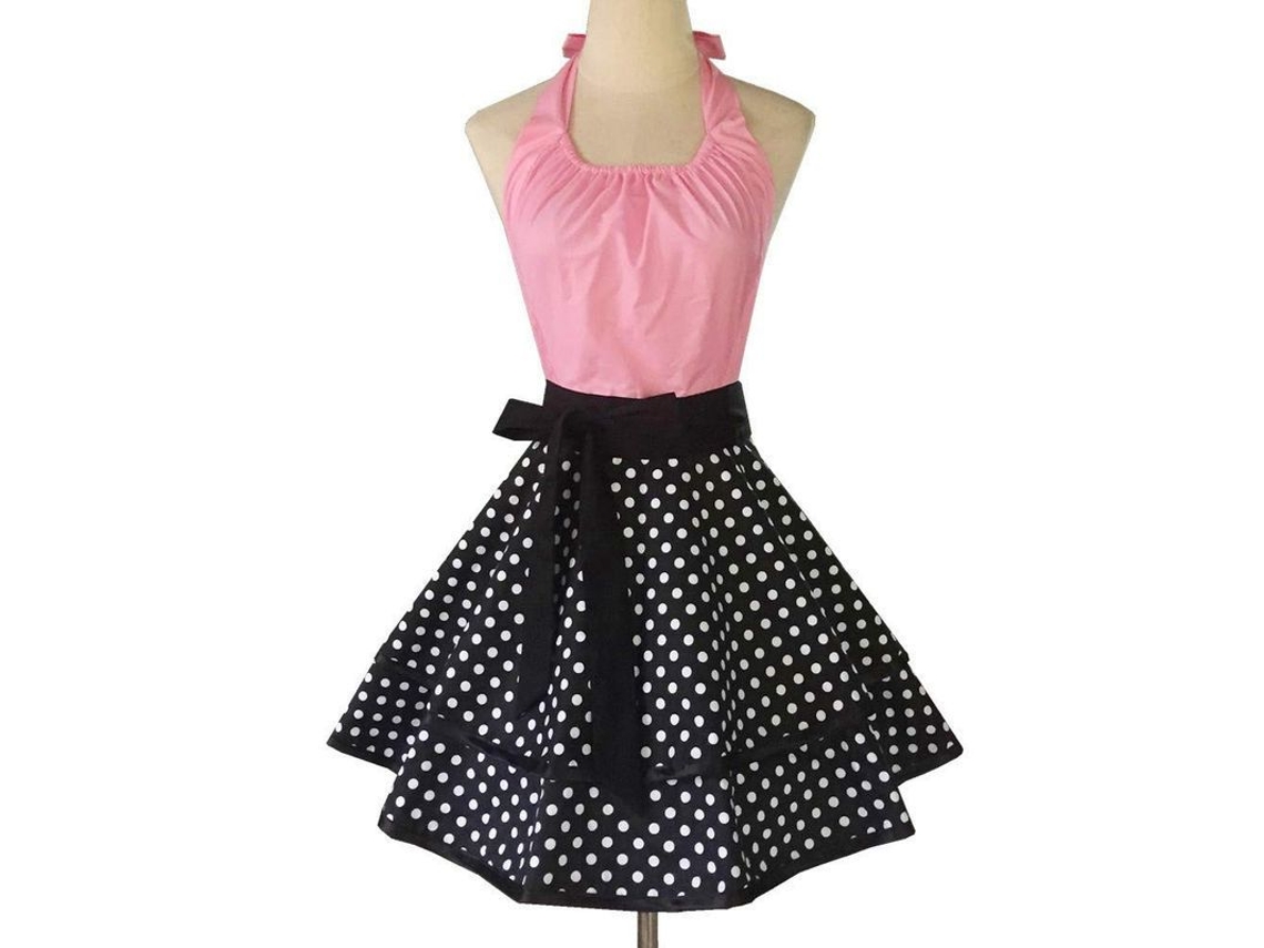 2026 delantal Vintage Sexy para Mujer Con Bolsillo Cute Rosa de Algodón Canvas Ajustable