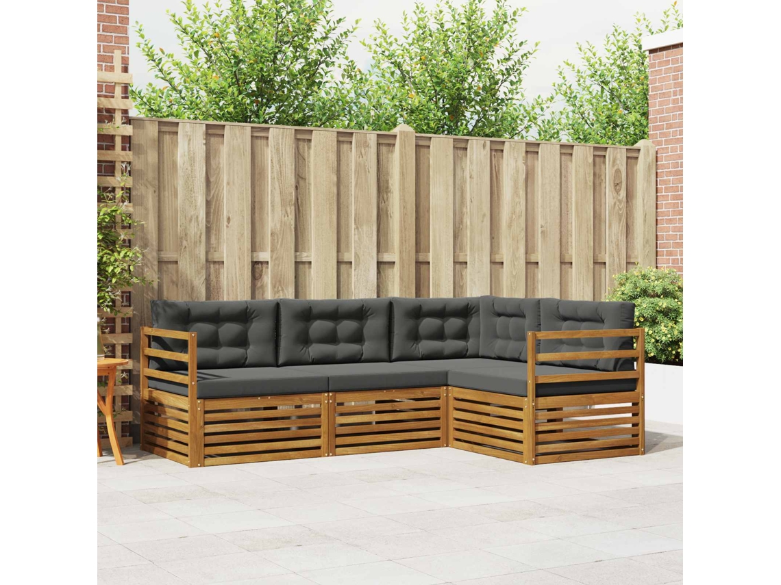 Vidaxl Conjunto De Sofás Para Exterior 4 Unid. Natural E Antracite
