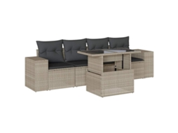 Conjunto de 5 Sofás de Jardim com Almofadões Vime Pe Cinzento Claro MAISON EXCLUSIVE (5 pcs)