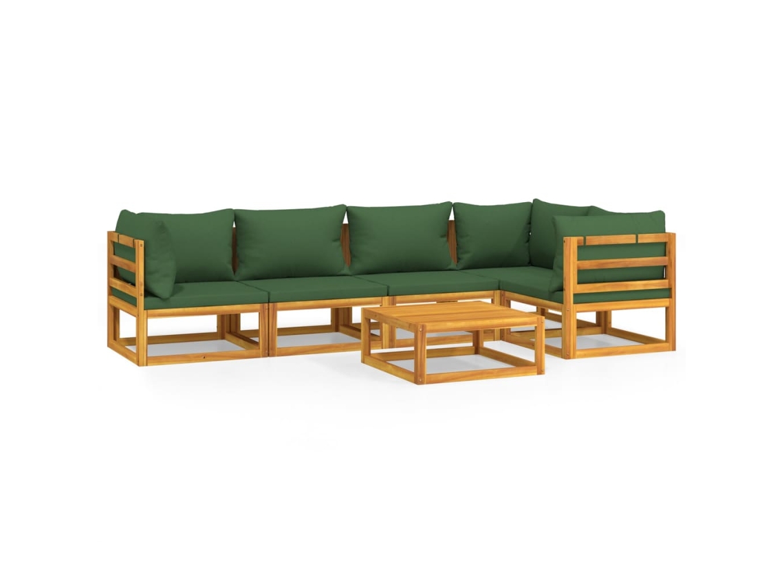 Conjunto 6 lounge jardim madeira c/almofadões VIDAXL verdes