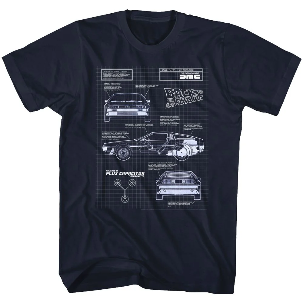 Unisex Adult T-shirt Rockinstone Back To The Future Movie Blueprint Navy Sizexl