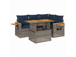 Conjunto Sofás de Jardim 5 Pcs com Almofadões Acácia e Vime Pe MAISON EXCLUSIVE (5 pcs)