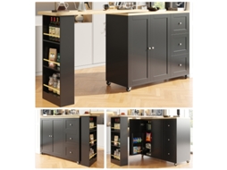 Mesa de Centro Giratória LYYTUNG 360° com Rodas e 3 Gavetas,preto,suporte para Lanches,multifuncional para Cozinha e Sala de Estar