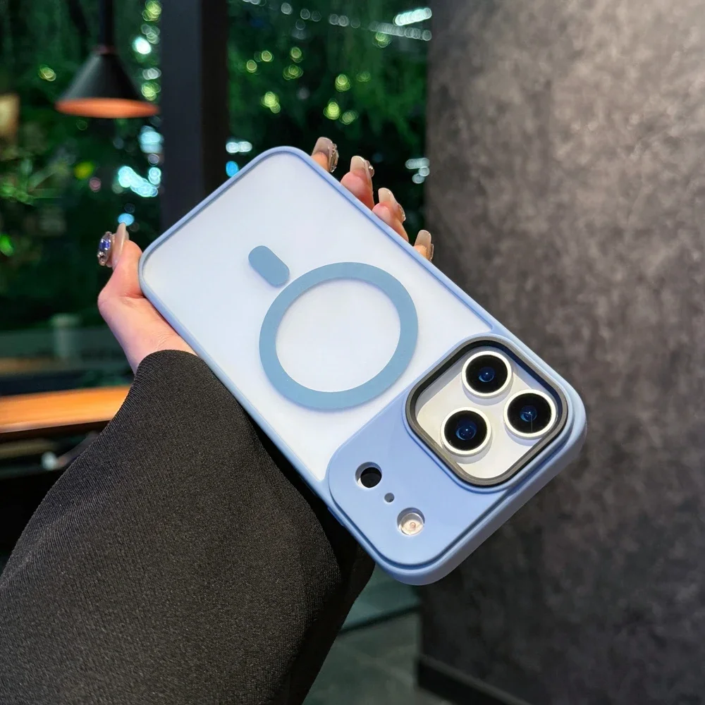 (azul, Iphone 14 Pro Max) Caso De Telefone Acrílico Fosco Translúcido, À Prova De Choque, Suporta Carregamento Sem Fio De Sucção Magnética