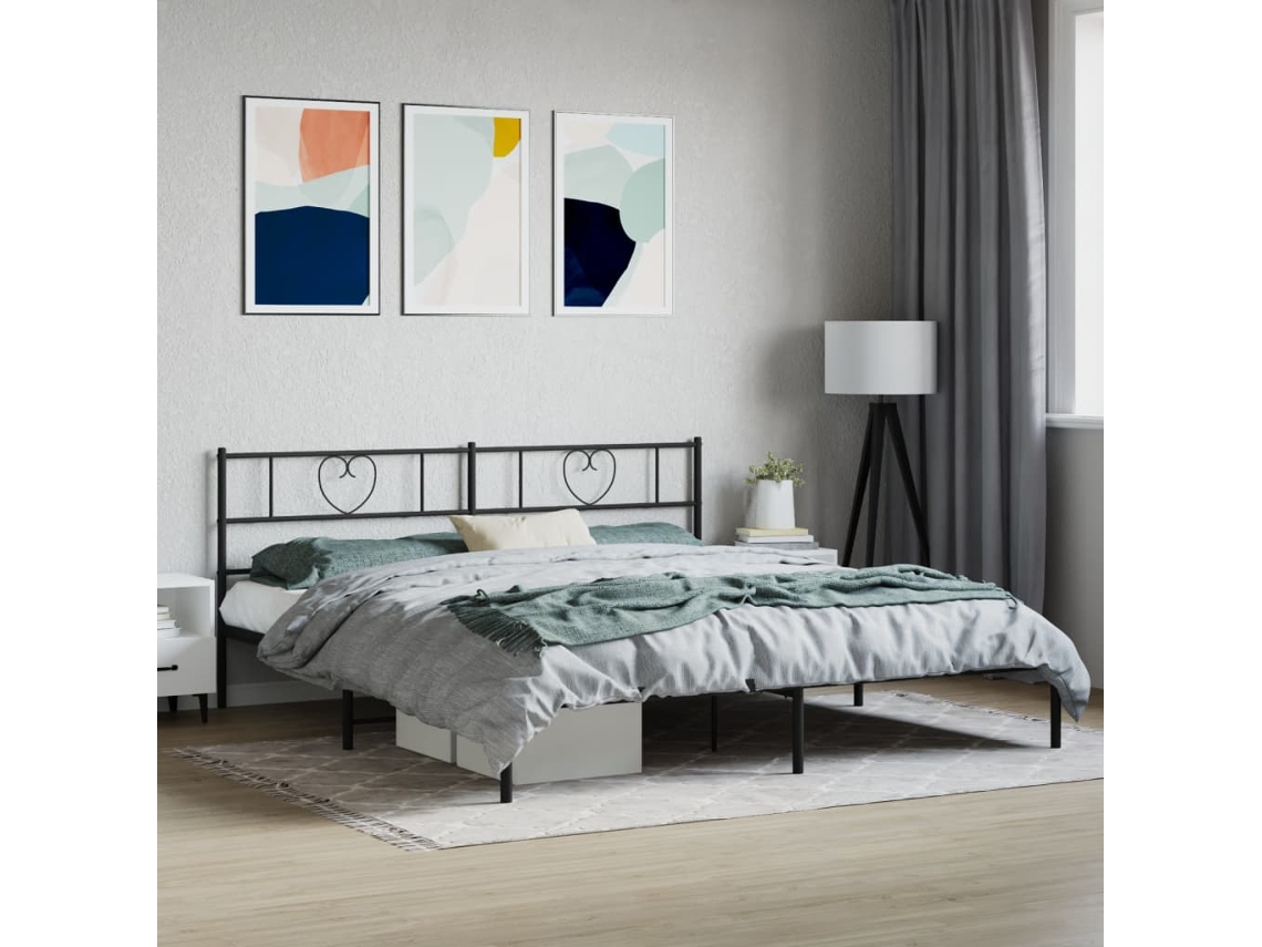 Vidaxl Estrutura De Cama Com Cabeceira 200x200 Cm Metal Preto
