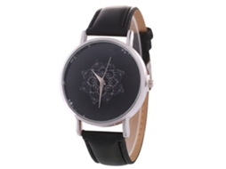Relógio Analógico de Pulso com Pulseira Pu e Mostrador Floral para Mulheres e Homens (preto)