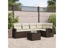 Vidaxl 6 Pcs Conjunto De Sofás Jardim C/ Almofadões Vime Pe Castanho