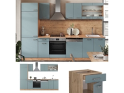 Cozinha R-Line, 300 cm, PT Carvalho, Azul-cinza/carvalho dourado, Vicco
