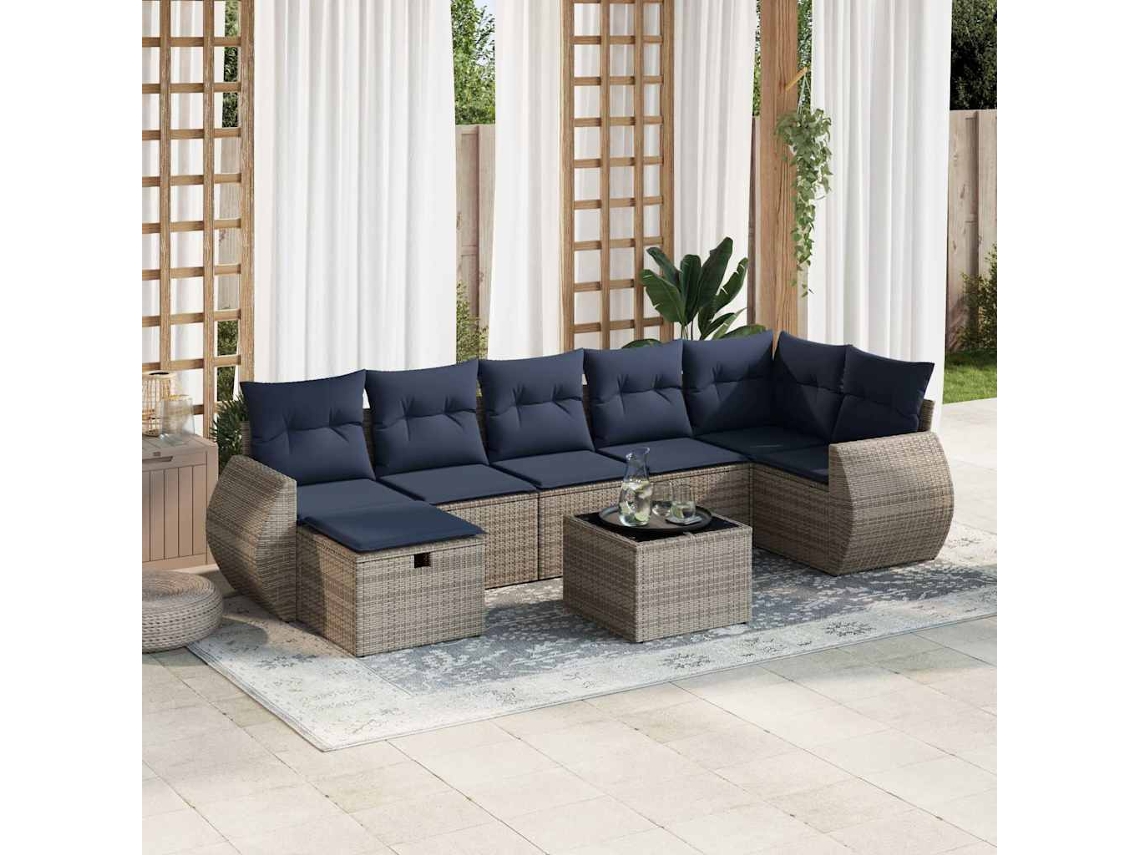Vidaxl 8 Pcs Conjunto Sofás De Jardim C/ Almofadões Vime Pe Cinzento