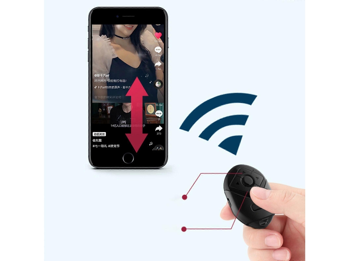 Controle remoto Bluetooth para iPhone e Android, controle remoto para câmera TikTok, virar página, reproduzir/pausar, 6 botões Slowmoose