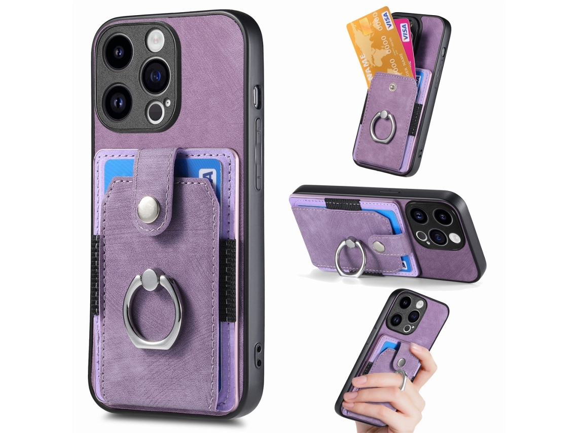 Suporte Casa Para Iphone 15 Pro Max Pele Sintética Roxo