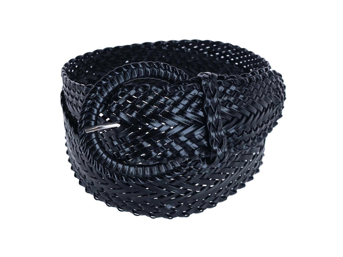 Cinto Trançado Feminino, Material Sintético, Ajustável, Fivela Correspondente, 1 7/8 Polegadas