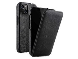 Capa de Couro Legítimo com Textura de Lichia e Flip Vertical para Iphone 14 Preta BRILVIBERA (couro Bovino + Revestimento de Policarbonato)