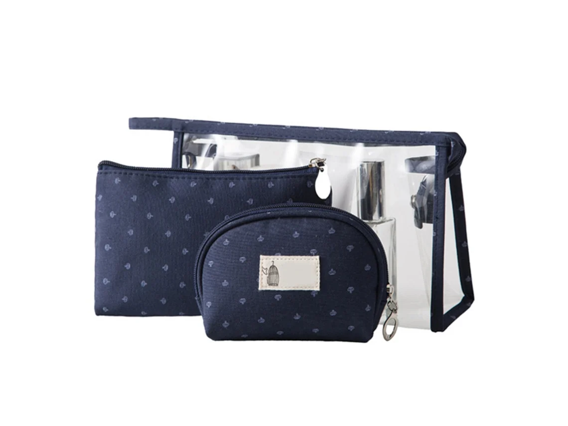 3 peças nécessaire de maquiagem transparente PVC portátil viagem organizer bolsa cosmético toalete azul marinho S/MARCA