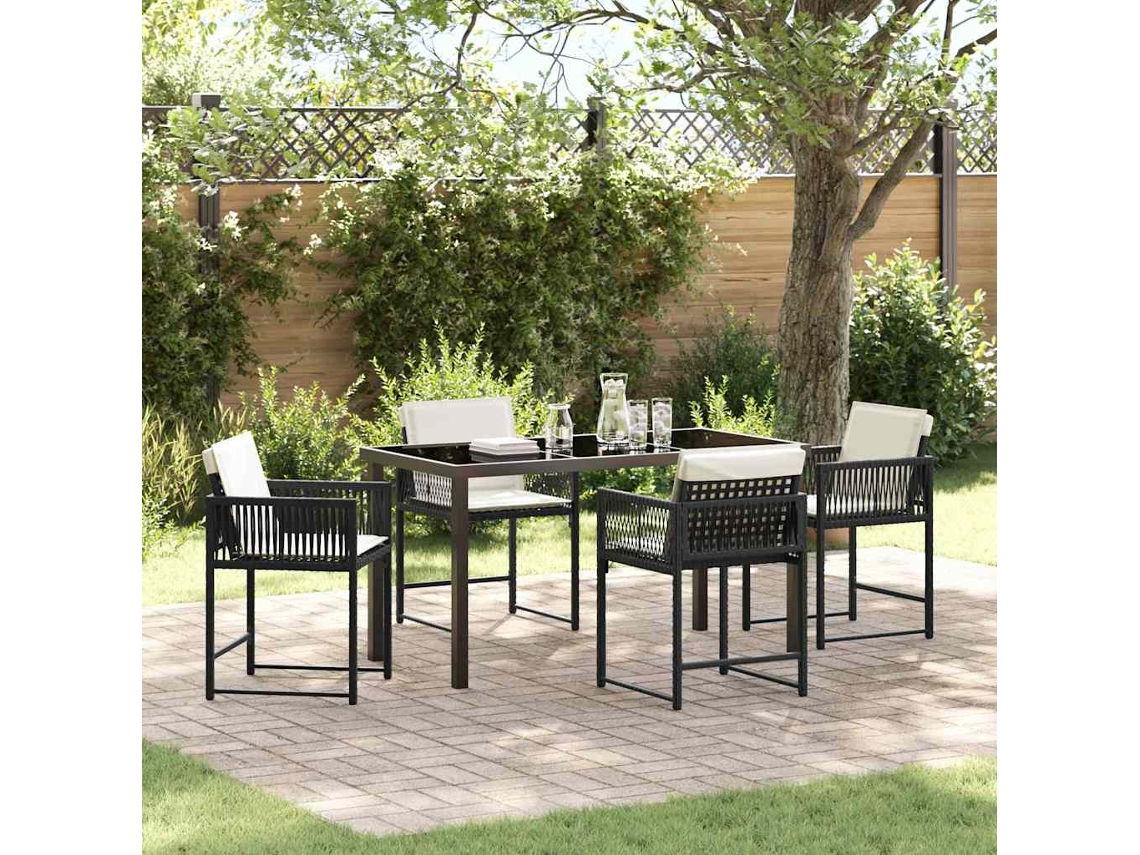 Vidaxl Conjunto De Jantar Para Jardim 5 Unid. Preto Vime Pe