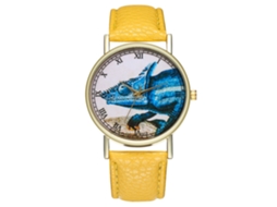 Relógio de Pulso Analógico de Casal com Pulseira Pu Moda Estilo Simples Amarelo