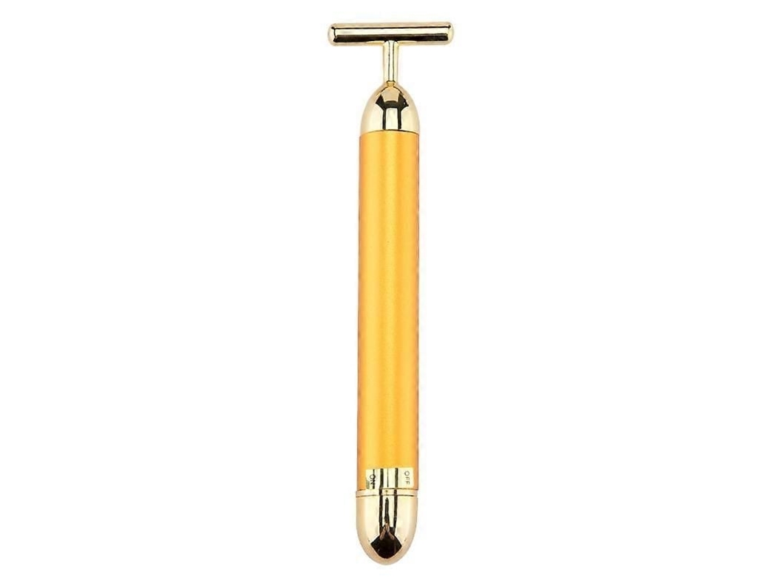Massageador Facial Elétrico Beauty Bar em Ouro 24k, Formato T, para Rosto, Braços, Olhos, Nariz e Cabeça, Fontaine Bleau GOKOCO