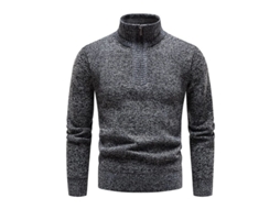Jersey de ponto S/MARCA para homem, cremallera, gola alta, manga longa, casual
