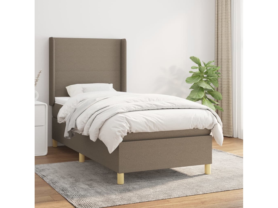 Cama Com Molas/colchão 100x200 Cm Tecido Cinza-acastanhado