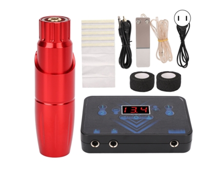 Kit Máquina De Tatuagem Motor Vermelho Caneta Led Saída 2 Canais Fonte Completa Para Iniciantes 90 265v Aiaididiy