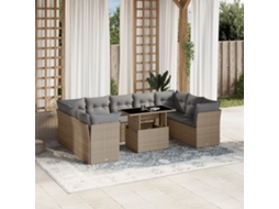 Vidaxl 10 Pcs Conjunto de Sofás P/ Jardim com Almofadões Vime Pe Bege