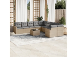 Vidaxl 11 Pcs Conjunto Sofás De Jardim C/ Almofadões Vime Pe Bege