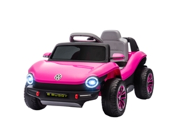 Carro Elétrico Para Crianças Volkswagen E-buggy Bateria 12v Com Controlo Remoto 2,4 G Faróis Led Música Usb 98x56,5x47 Cm Rosa